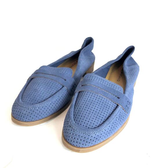 Lucky Brand - Caylonp Blue Suede Perforated Leather Loafers- 9 - Picture 1 of 6